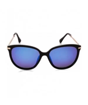 Classic Round Polarized Sunglasses Vintage Mirrored Glasses For Women - Black Frame/Blue Polarized Mirrored Lens - C911YMBH2B...