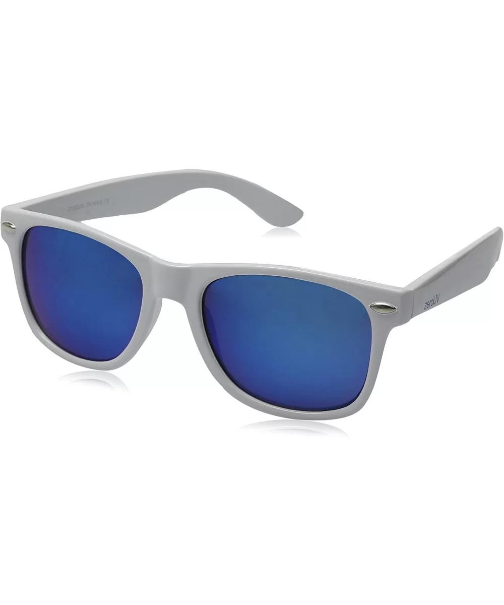 White Square Sunglasses for Men with Colored Reflective Mirror Lens - White / Blue - CN12ECUDPP7 $6.55 Wayfarer