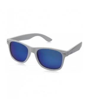 White Square Sunglasses for Men with Colored Reflective Mirror Lens - White / Blue - CN12ECUDPP7 $6.55 Wayfarer