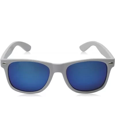 White Square Sunglasses for Men with Colored Reflective Mirror Lens - White / Blue - CN12ECUDPP7 $6.55 Wayfarer