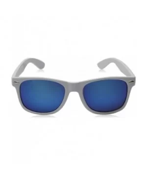 White Square Sunglasses for Men with Colored Reflective Mirror Lens - White / Blue - CN12ECUDPP7 $6.55 Wayfarer