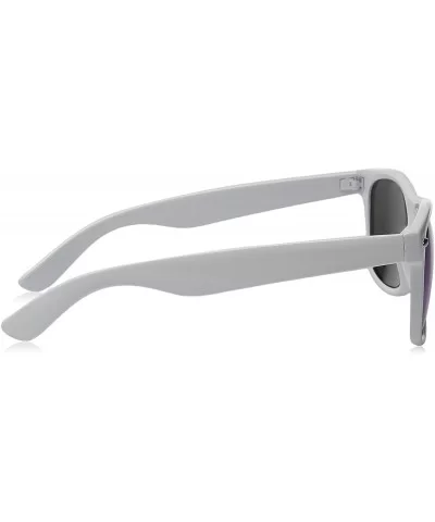 White Square Sunglasses for Men with Colored Reflective Mirror Lens - White / Blue - CN12ECUDPP7 $6.55 Wayfarer