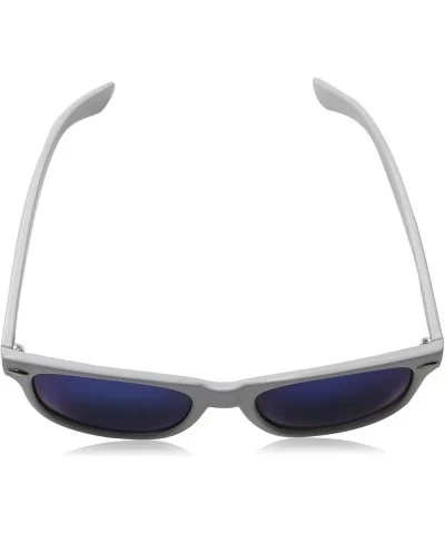 White Square Sunglasses for Men with Colored Reflective Mirror Lens - White / Blue - CN12ECUDPP7 $6.55 Wayfarer