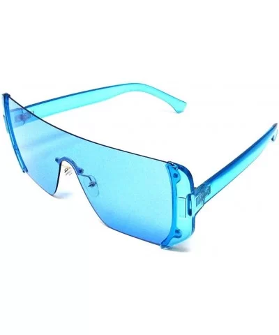 Malibu Rimless Full Shield Mono Lens Sunglasses - Blue Transparent Frame - C618EHNZRG8 $8.78 Oversized