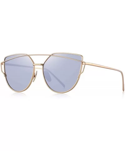 Fashion Women Cat Eye Sunglasses Coating Mirror Lens Sun glasses UV400 S7882 - Gold&silver - CS12FYY9WC5 $9.24 Sport