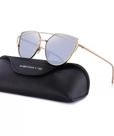 Fashion Women Cat Eye Sunglasses Coating Mirror Lens Sun glasses UV400 S7882 - Gold&silver - CS12FYY9WC5 $9.24 Sport