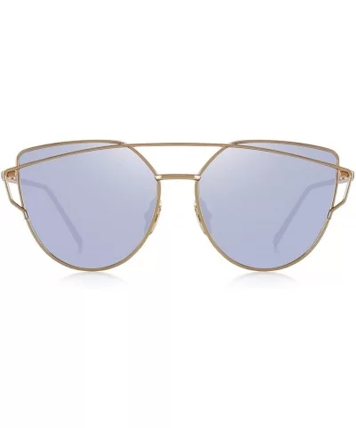 Fashion Women Cat Eye Sunglasses Coating Mirror Lens Sun glasses UV400 S7882 - Gold&silver - CS12FYY9WC5 $9.24 Sport