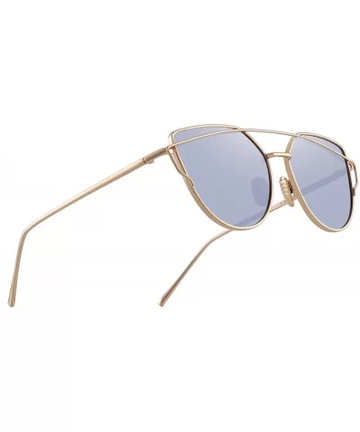 Fashion Women Cat Eye Sunglasses Coating Mirror Lens Sun glasses UV400 S7882 - Gold&silver - CS12FYY9WC5 $9.24 Sport