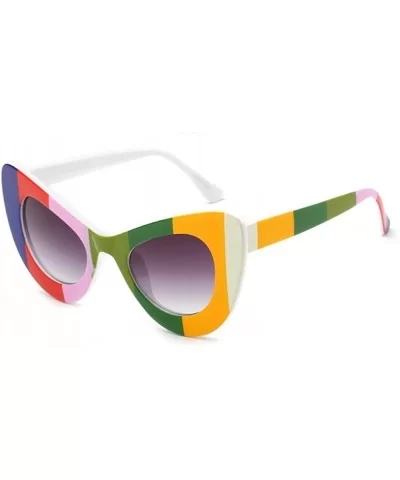 Womens Cat Eye Retro Eyewear Oversized Bold Rim Round Cateye Sunglasses - Rainbow Gradient Gray - CS18E8777IO $13.64 Oval