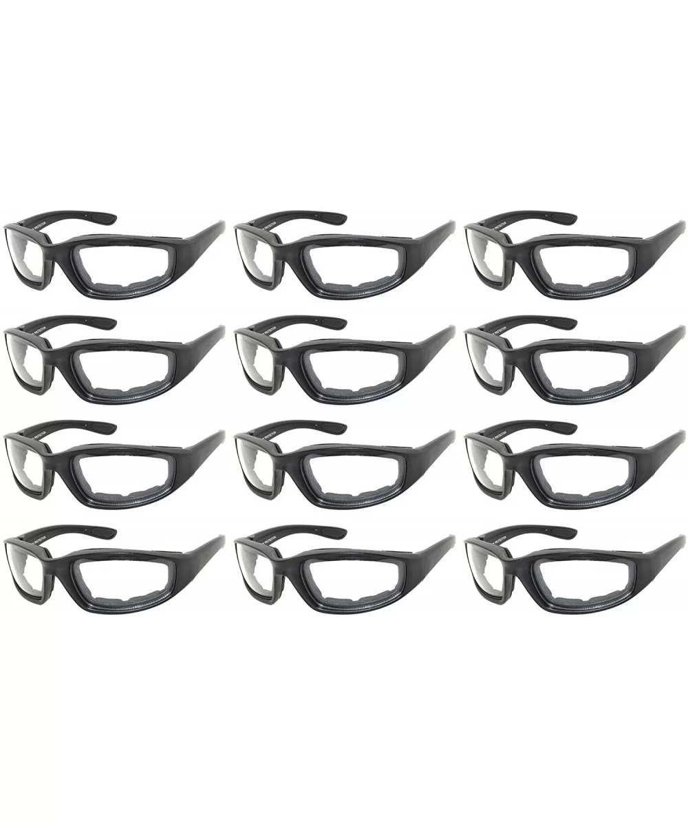 12 Wholesale Motorcycle Black Padded Foam Sport Glasses Colored Lens Sunglasses - 12-moto-black-clear - CW18DCE2NHS $23.98 Sport