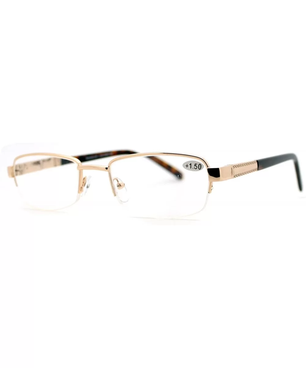 Reading Glasses Magnified Lens Half Rim Rectangular Spring Hinge - Gold - CJ18802DRS2 $7.10 Rectangular