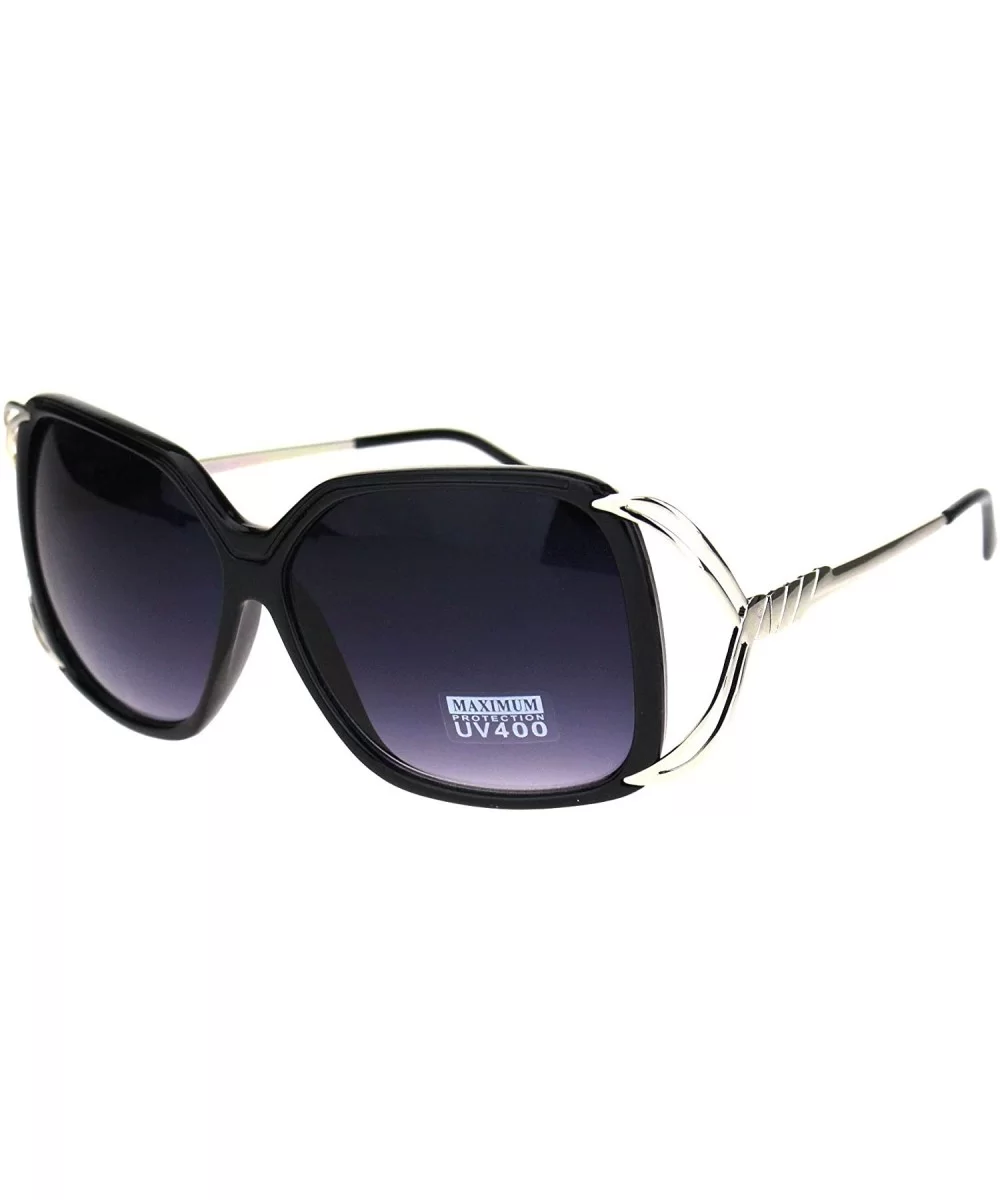 Womens Butterfly Plastic Designer Metal Ribbon Arm Sunglasses - Black Silver Smoke - CW18LNNI3SQ $6.11 Rectangular