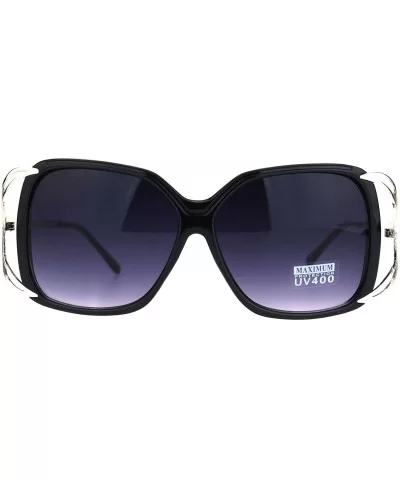 Womens Butterfly Plastic Designer Metal Ribbon Arm Sunglasses - Black Silver Smoke - CW18LNNI3SQ $6.11 Rectangular