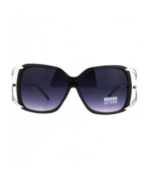 Womens Butterfly Plastic Designer Metal Ribbon Arm Sunglasses - Black Silver Smoke - CW18LNNI3SQ $6.11 Rectangular