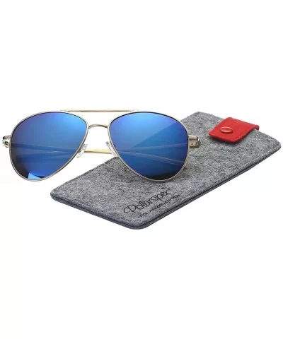 Classic Polarized Ultra Light Flex Hinge Aluminum Aviator Sunglasses - Aluminum Gold - Polarized Ice Blue - C3188X4T5SZ $7.65...