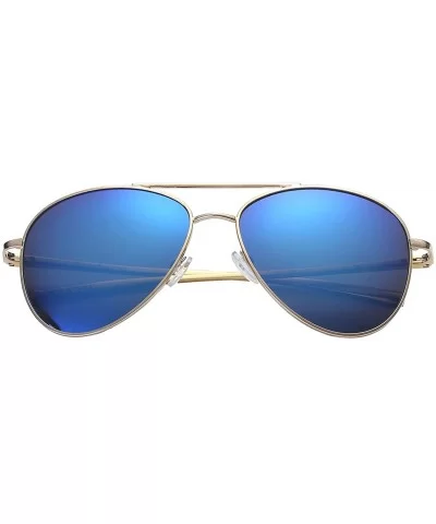 Classic Polarized Ultra Light Flex Hinge Aluminum Aviator Sunglasses - Aluminum Gold - Polarized Ice Blue - C3188X4T5SZ $7.65...