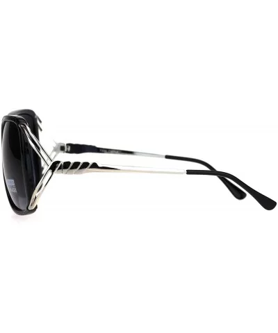 Womens Butterfly Plastic Designer Metal Ribbon Arm Sunglasses - Black Silver Smoke - CW18LNNI3SQ $6.11 Rectangular