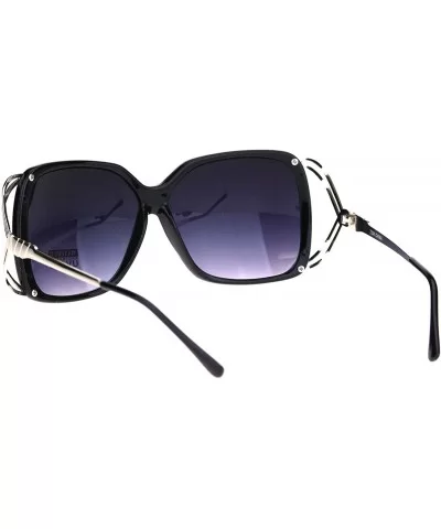 Womens Butterfly Plastic Designer Metal Ribbon Arm Sunglasses - Black Silver Smoke - CW18LNNI3SQ $6.11 Rectangular