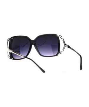 Womens Butterfly Plastic Designer Metal Ribbon Arm Sunglasses - Black Silver Smoke - CW18LNNI3SQ $6.11 Rectangular