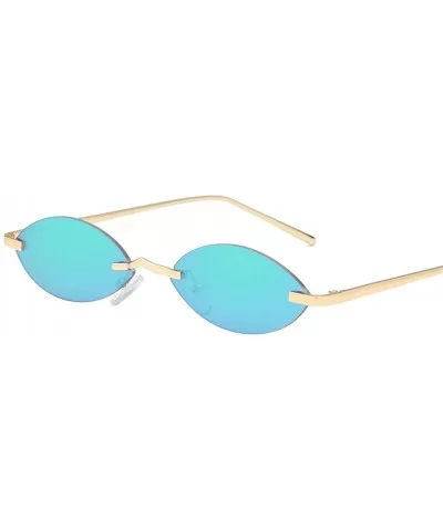 Small Oval Sunglasses Women Men Rimless Metal Retro Sun Glasses Mirror Unisex - Green Mirror - CJ18I8C2IZ6 $7.49 Rimless