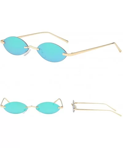 Small Oval Sunglasses Women Men Rimless Metal Retro Sun Glasses Mirror Unisex - Green Mirror - CJ18I8C2IZ6 $7.49 Rimless