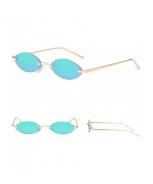 Small Oval Sunglasses Women Men Rimless Metal Retro Sun Glasses Mirror Unisex - Green Mirror - CJ18I8C2IZ6 $7.49 Rimless