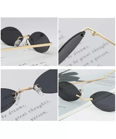 Small Oval Sunglasses Women Men Rimless Metal Retro Sun Glasses Mirror Unisex - Green Mirror - CJ18I8C2IZ6 $7.49 Rimless