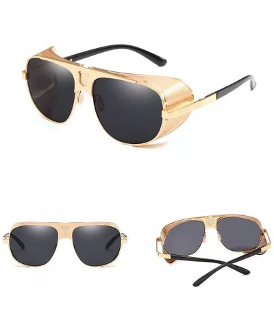 Men's SJR-A19 Flat Top Mesh Side Shield Metal Aviator Sunglasses - Gold+black - CT18H66RHCI $11.29 Goggle