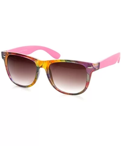 Floral Print Flower Two-Toned Colorful Horn Rimmed Sunglasses 54mm - Purple-pink Lavender - C211O5E7Z25 $7.38 Wayfarer