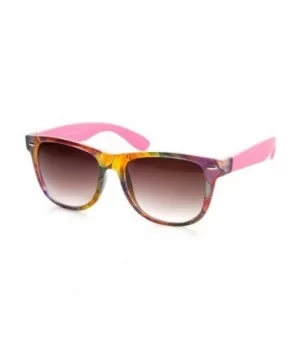 Floral Print Flower Two-Toned Colorful Horn Rimmed Sunglasses 54mm - Purple-pink Lavender - C211O5E7Z25 $7.38 Wayfarer