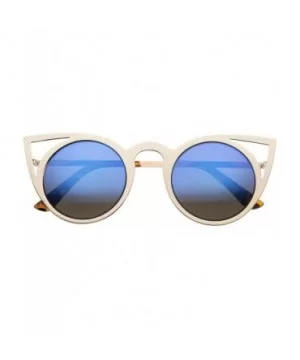 Womens Fashion Round Metal Cut-Out Flash Mirror Lens Cat Eye Sunglasses - Gold / Blue Mirror - C5128PMCBDZ $6.91 Round