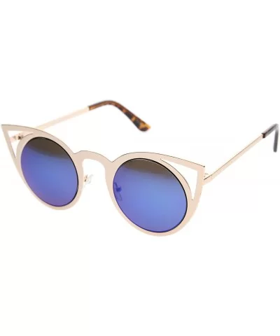 Womens Fashion Round Metal Cut-Out Flash Mirror Lens Cat Eye Sunglasses - Gold / Blue Mirror - C5128PMCBDZ $6.91 Round