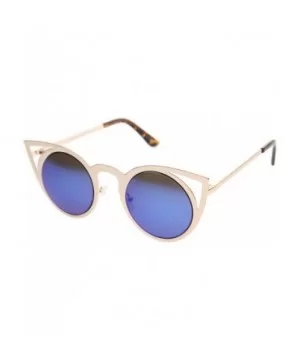 Womens Fashion Round Metal Cut-Out Flash Mirror Lens Cat Eye Sunglasses - Gold / Blue Mirror - C5128PMCBDZ $6.91 Round