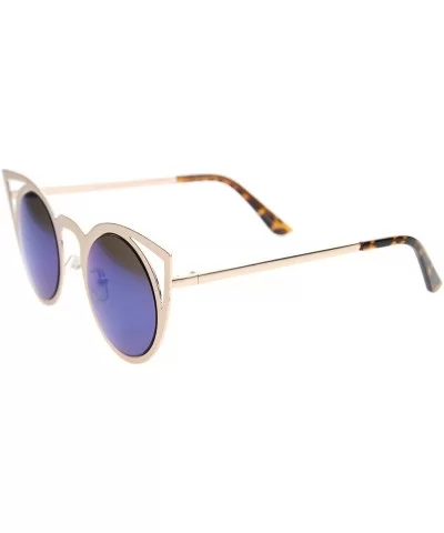 Womens Fashion Round Metal Cut-Out Flash Mirror Lens Cat Eye Sunglasses - Gold / Blue Mirror - C5128PMCBDZ $6.91 Round