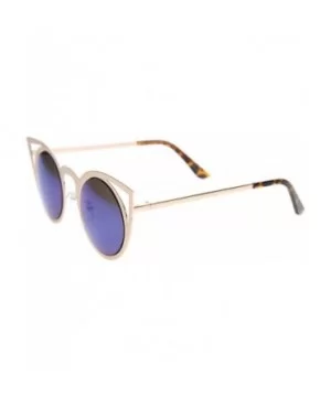 Womens Fashion Round Metal Cut-Out Flash Mirror Lens Cat Eye Sunglasses - Gold / Blue Mirror - C5128PMCBDZ $6.91 Round