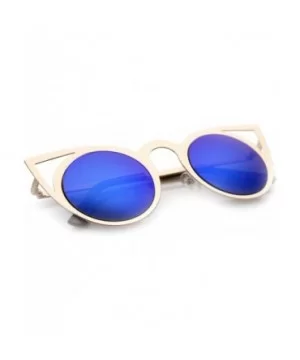 Womens Fashion Round Metal Cut-Out Flash Mirror Lens Cat Eye Sunglasses - Gold / Blue Mirror - C5128PMCBDZ $6.91 Round