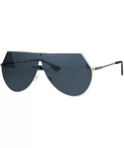 Futuristic Fashion Sunglasses Unisex Shield Aviator Metal Frame UV 400 - Silver (Black) - CB186782IRU $6.08 Aviator