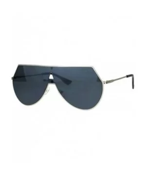 Futuristic Fashion Sunglasses Unisex Shield Aviator Metal Frame UV 400 - Silver (Black) - CB186782IRU $6.08 Aviator