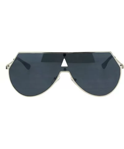 Futuristic Fashion Sunglasses Unisex Shield Aviator Metal Frame UV 400 - Silver (Black) - CB186782IRU $6.08 Aviator