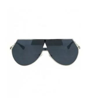 Futuristic Fashion Sunglasses Unisex Shield Aviator Metal Frame UV 400 - Silver (Black) - CB186782IRU $6.08 Aviator