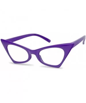 1950's Retro Vintage High Pointed Colorful Clear Lens Geometric Cat Eye Glasses Non-Prescription - Purple - CQ18EZ34II2 $7.82...