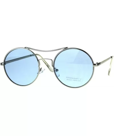 Vintage Fashion Womens Sunglasses Round Circle Metal Frame Color Lens - Silver (Blue) - CG180OGWNWO $9.73 Round