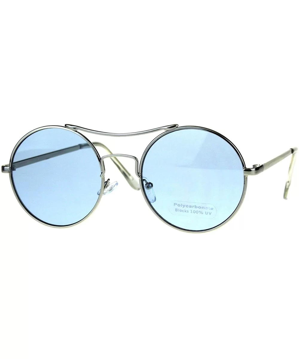 Vintage Fashion Womens Sunglasses Round Circle Metal Frame Color Lens - Silver (Blue) - CG180OGWNWO $9.73 Round