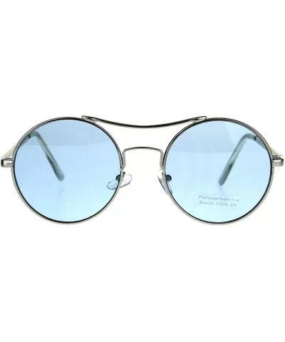 Vintage Fashion Womens Sunglasses Round Circle Metal Frame Color Lens - Silver (Blue) - CG180OGWNWO $9.73 Round