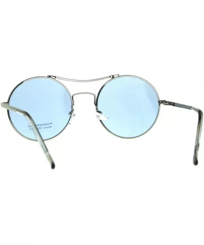 Vintage Fashion Womens Sunglasses Round Circle Metal Frame Color Lens - Silver (Blue) - CG180OGWNWO $9.73 Round