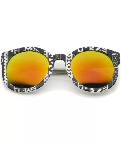 Women 's Oversize Printed Colored Mirror Lens P3 Round Sunglasses 52mm - Black-white-native / Orange Mirror - CU12N22CHH4 $7....