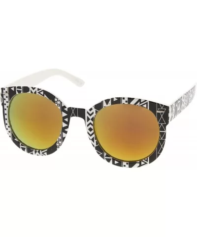 Women 's Oversize Printed Colored Mirror Lens P3 Round Sunglasses 52mm - Black-white-native / Orange Mirror - CU12N22CHH4 $7....