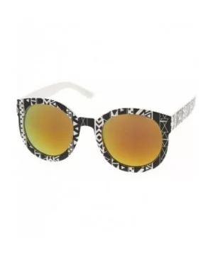 Women 's Oversize Printed Colored Mirror Lens P3 Round Sunglasses 52mm - Black-white-native / Orange Mirror - CU12N22CHH4 $7....