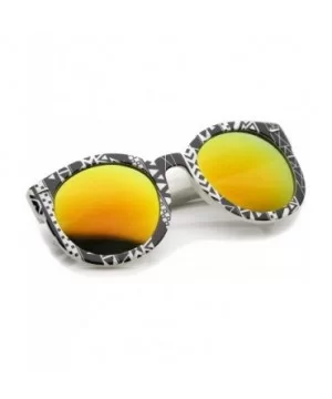 Women 's Oversize Printed Colored Mirror Lens P3 Round Sunglasses 52mm - Black-white-native / Orange Mirror - CU12N22CHH4 $7....