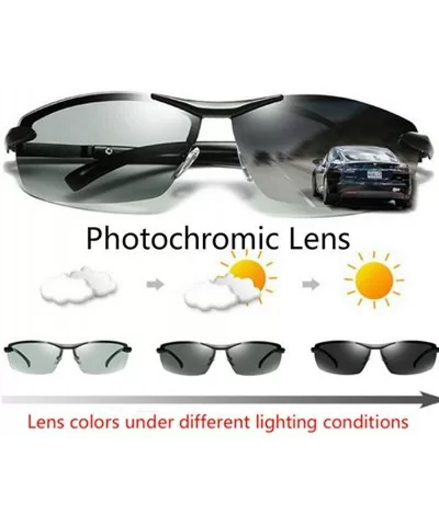 Men's Photochromic Sunglasses with Polarized Lens for Outdoor 100% UV - Black Grey - CO18WIDTYOW $9.27 Oval